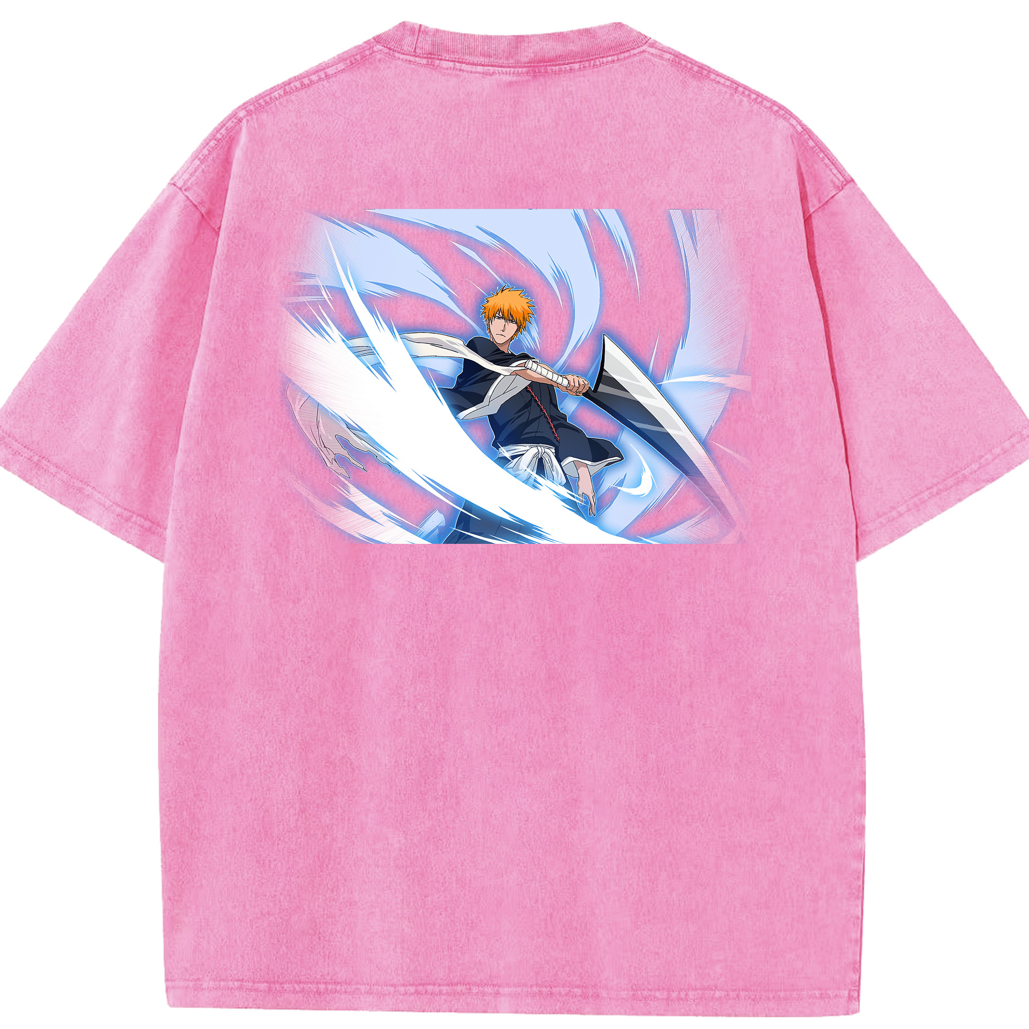 （画像用） ブリーチ 黒崎一護（くろさき いちご）BLEACH Kurosaki Ichigo 綿100% ヴィンテージ風 半袖Tシャツ（背面プリント）